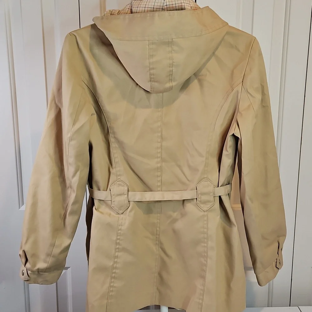 Vintage Casual Corner Tan Utility Jacket with Plaid Hood Kids 11/12 80s